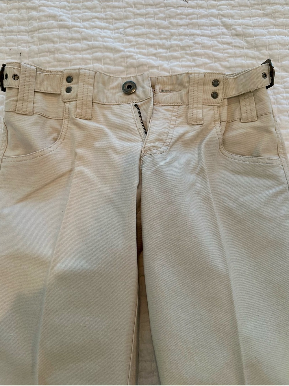 Twill Twenty Two Wide Leg Cotton Canvas Pants in Cream - Picture 5 of 10
